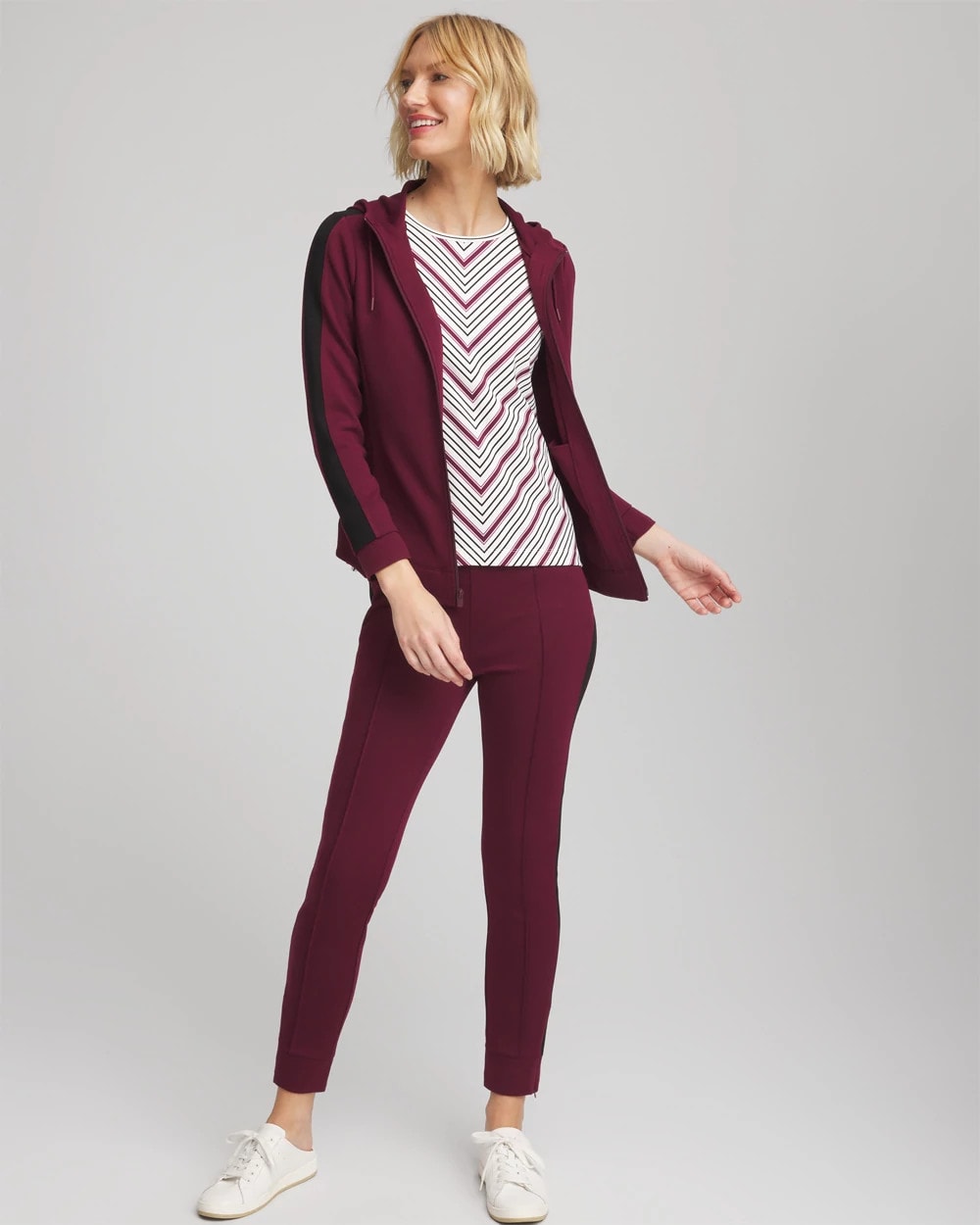 Chico's Zenergy® Soft Brushed Striped Top DEEP CHIANTI