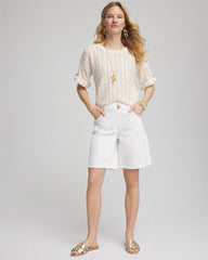 Chico's Textured Roll Cuff Tee GLISTENING SAND