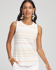 Chico's Striped Ribbed High-Neck Tank CAFE AROMA