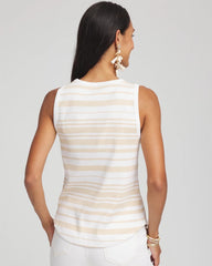 Chico's Striped Ribbed High-Neck Tank CAFE AROMA