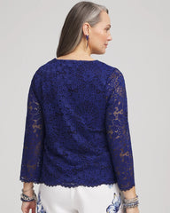 Chico's Scalloped Hem Lace Top BLUE CASA