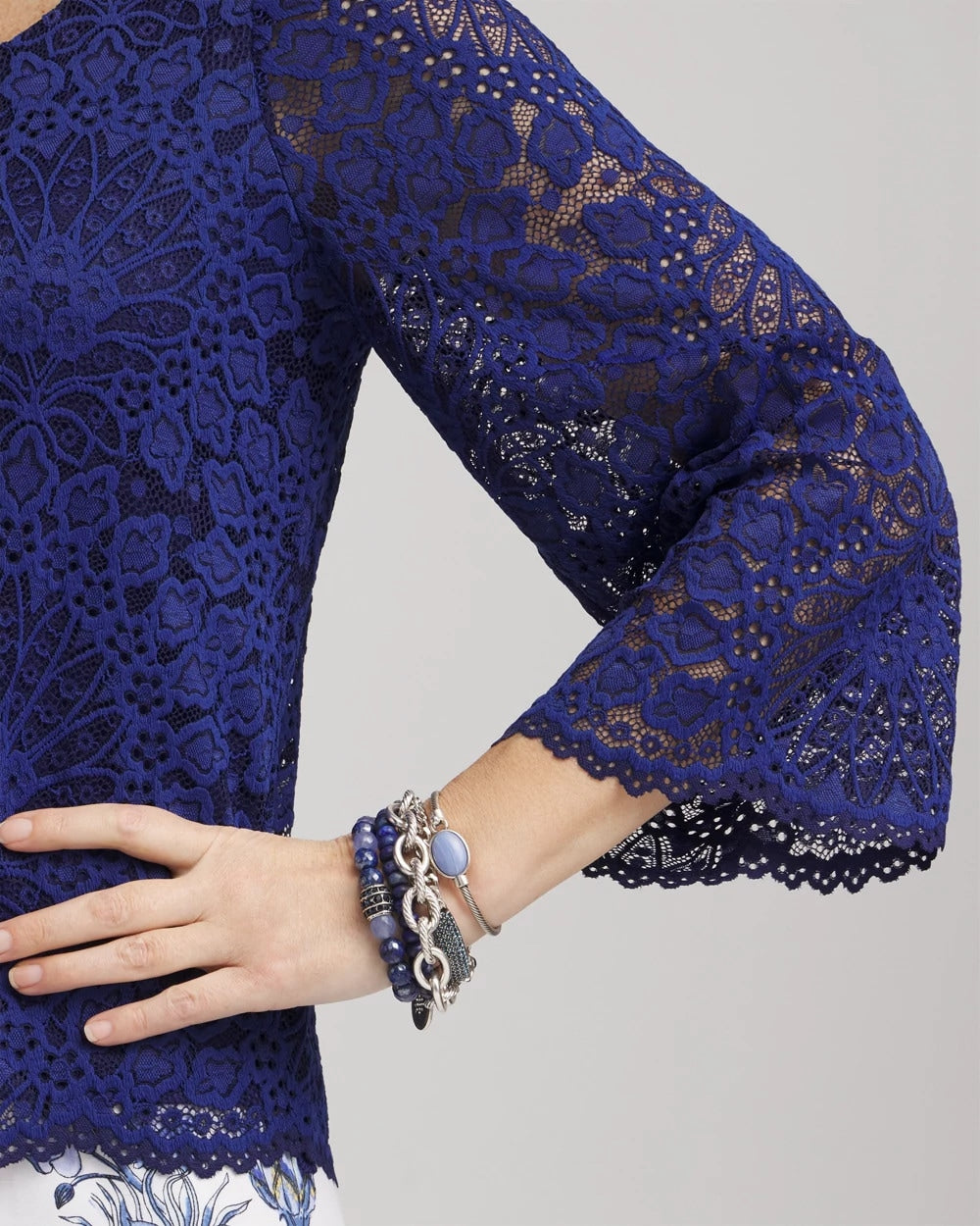 Chico's Scalloped Hem Lace Top BLUE CASA