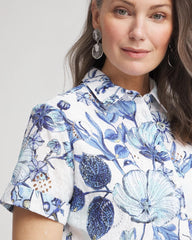 Chico's Butterfly Voile Short Sleeve Shirt LUSH IRIS