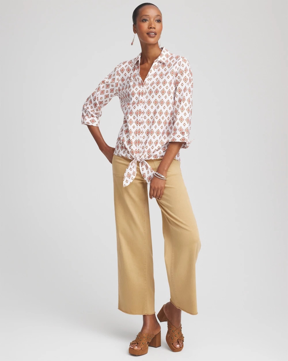 Chico's No Iron™ Tie-Front Geo-Print Shirt SIESTA ROSE