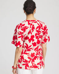 Chico's Floral Linen Popover Shirt RED GLOW