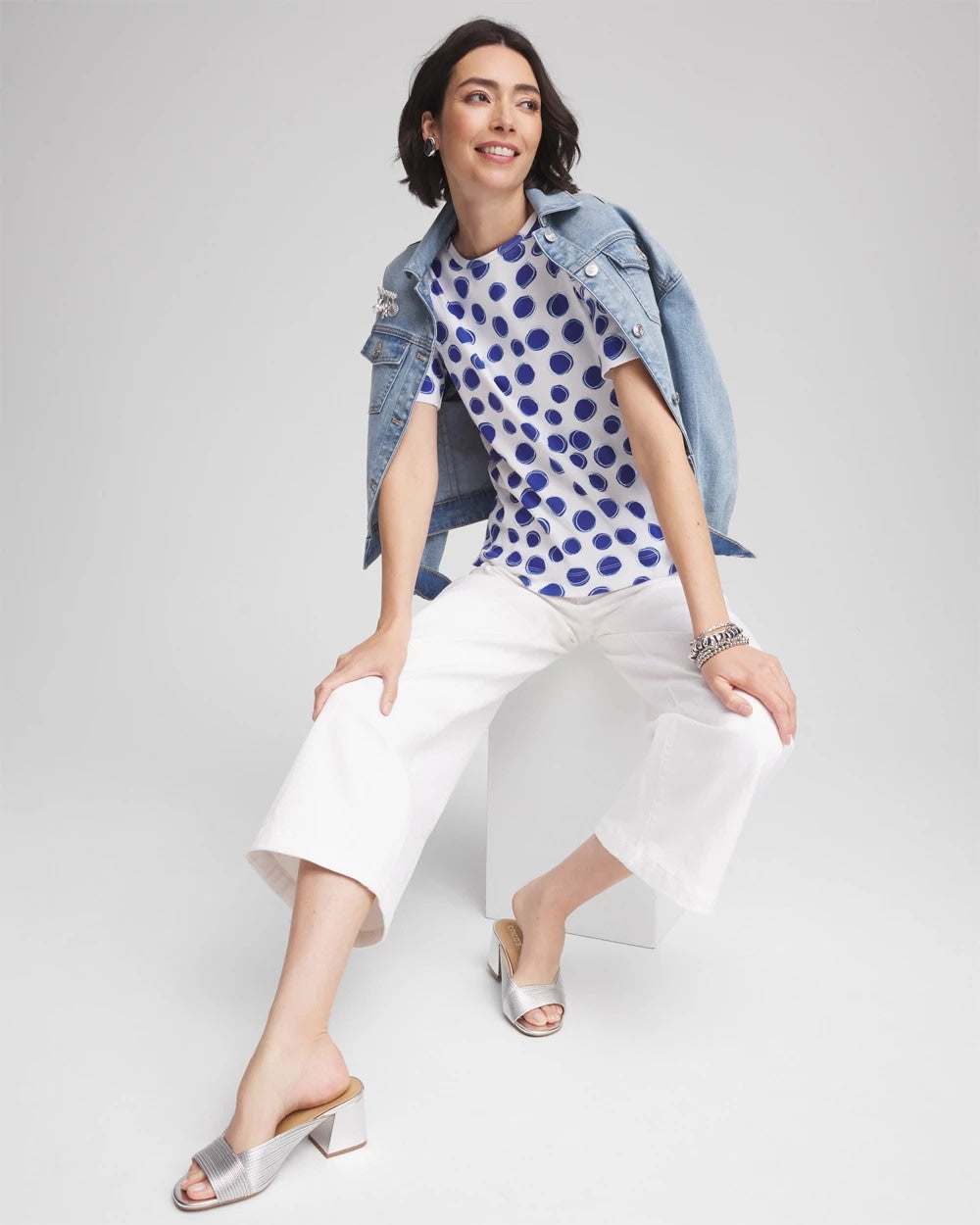 Chico's Polka-Dot Pima Cotton Crewneck Tee ALABASTER