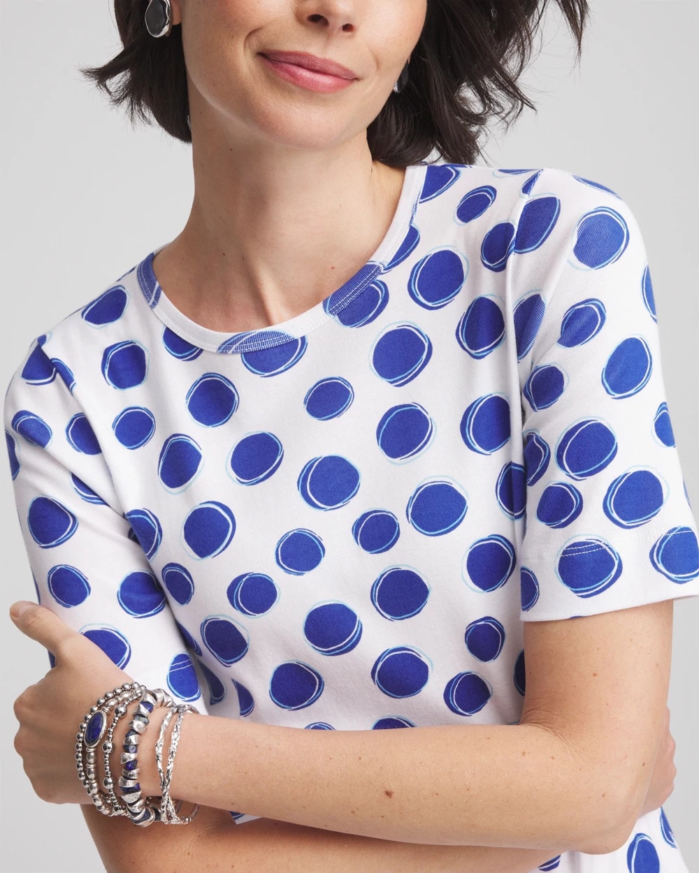 Chico's Polka-Dot Pima Cotton Crewneck Tee ALABASTER