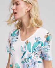 Chico's Floral Short Sleeve Forward-Seam Tee ALABASTER