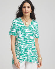 Chico's Tropical Short Sleeve Forward-Seam Tee EDEN GREEN
