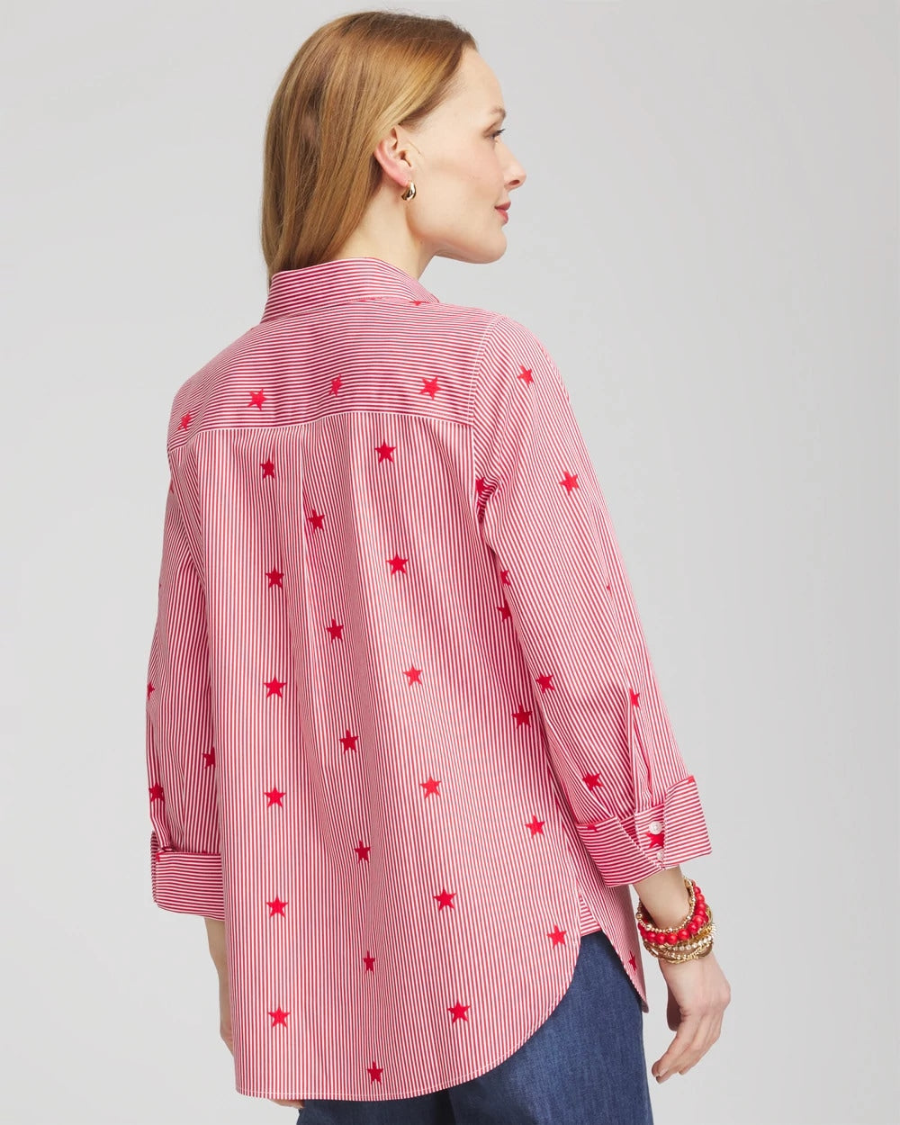 Chico's No Iron™ Stars & Stripes  Sateen Shirt RED GLOW