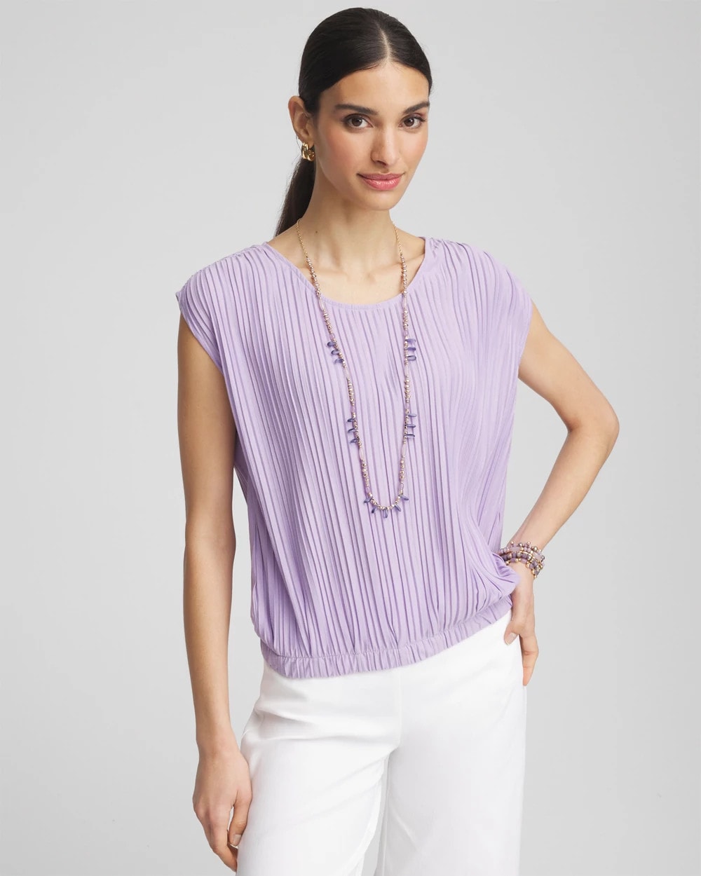 Chico's Pleated Bubble-Hem Tee GENTLE LAVENDER