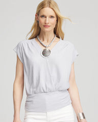 Chico's Foiled Knit Banded Bottom Top DOVE GRAY