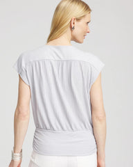Chico's Foiled Knit Banded Bottom Top DOVE GRAY