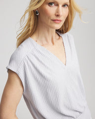 Chico's Foiled Knit Banded Bottom Top DOVE GRAY