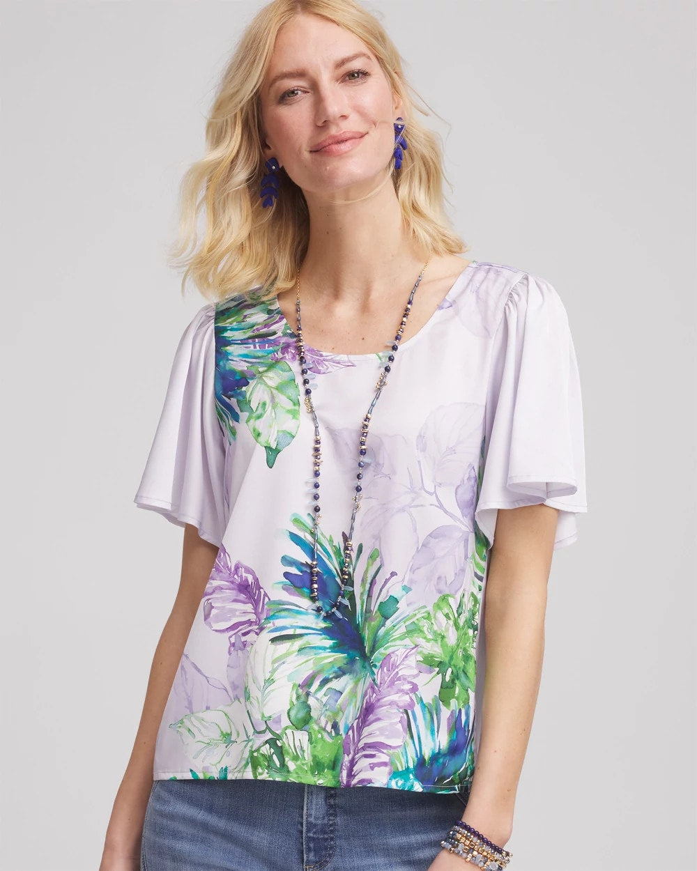 Chico's Flutter Sleeve Satin Top VIOLET
