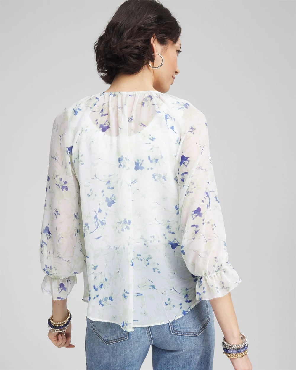 Chico's Georgette Sheer Ruffle Blouse BLUE PEARL