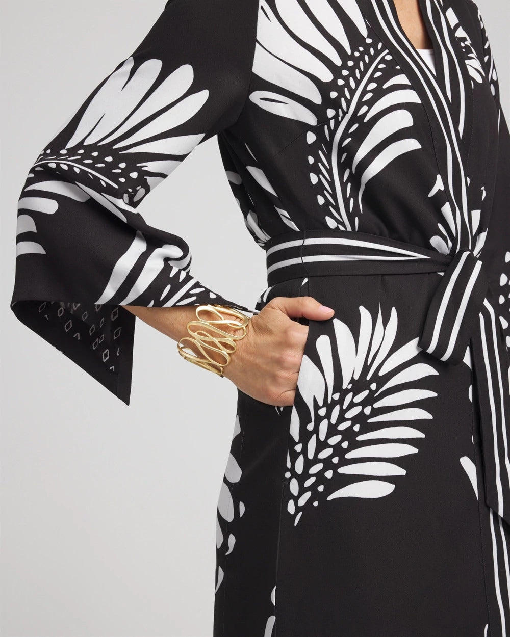 Chico's Tie-Front Long Kimono BLACK