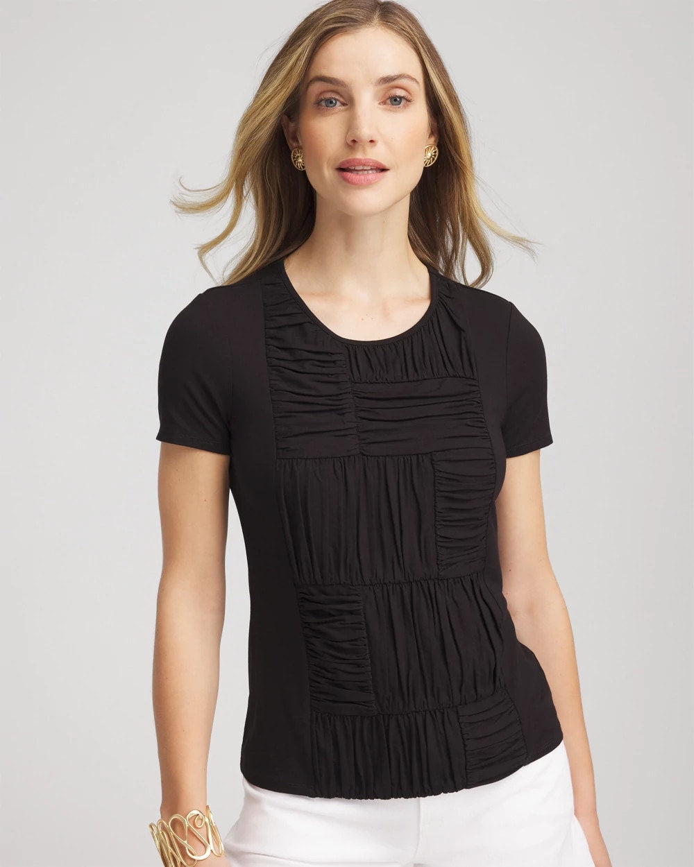 Chico's Jersey Knit Ruched Front Tee BLACK