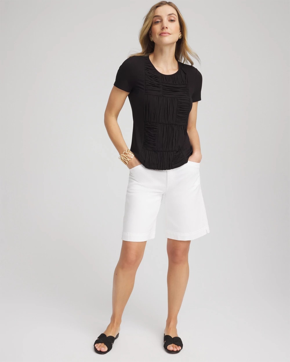 Chico's Jersey Knit Ruched Front Tee BLACK