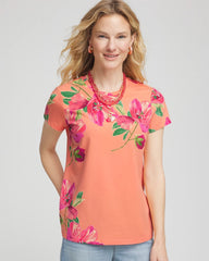 Chico's Floral Cap-Sleeve Tee SUNSET PEACH