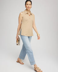 Chico's Slub Sleeveless Collared Tunic CAFE AROMA