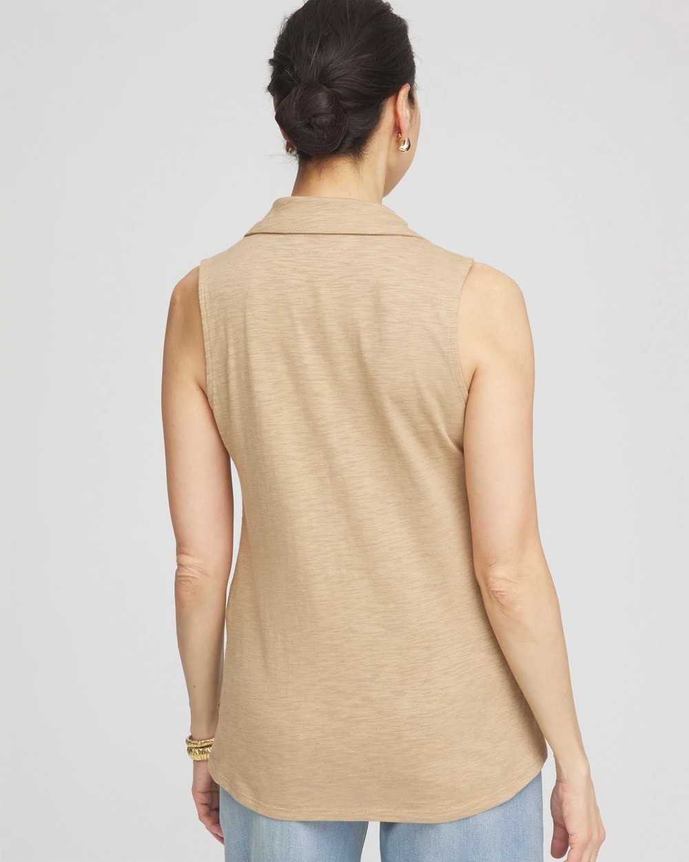 Chico's Slub Sleeveless Collared Tunic CAFE AROMA