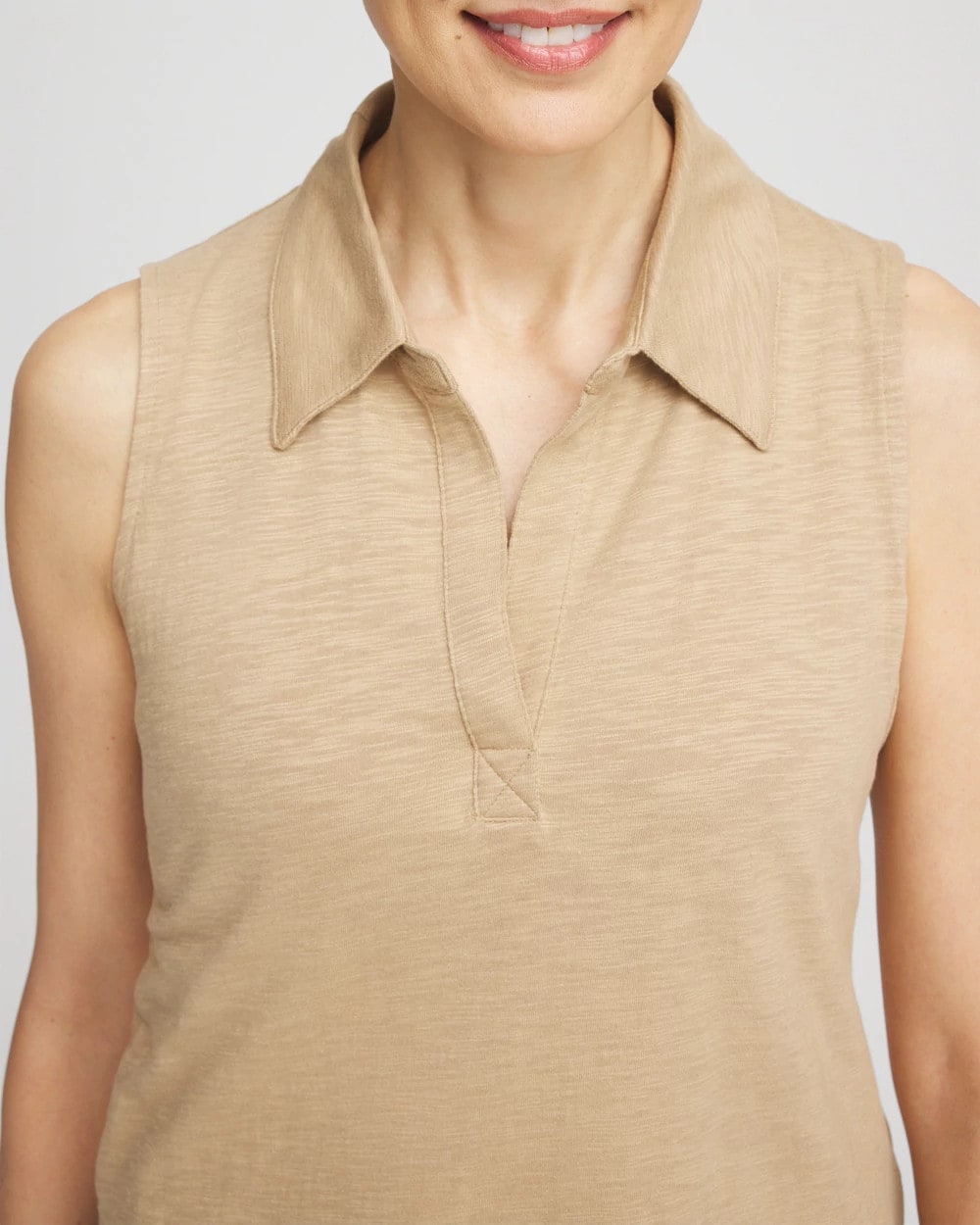 Chico's Slub Sleeveless Collared Tunic CAFE AROMA