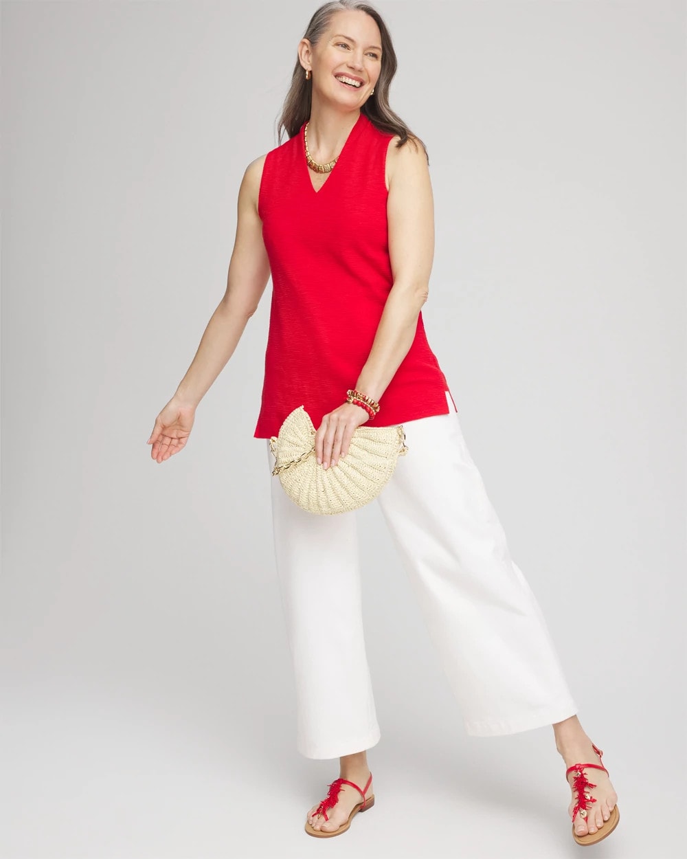 Chico's Textured Sleeveless V-Neck Tunic RED GLOW
