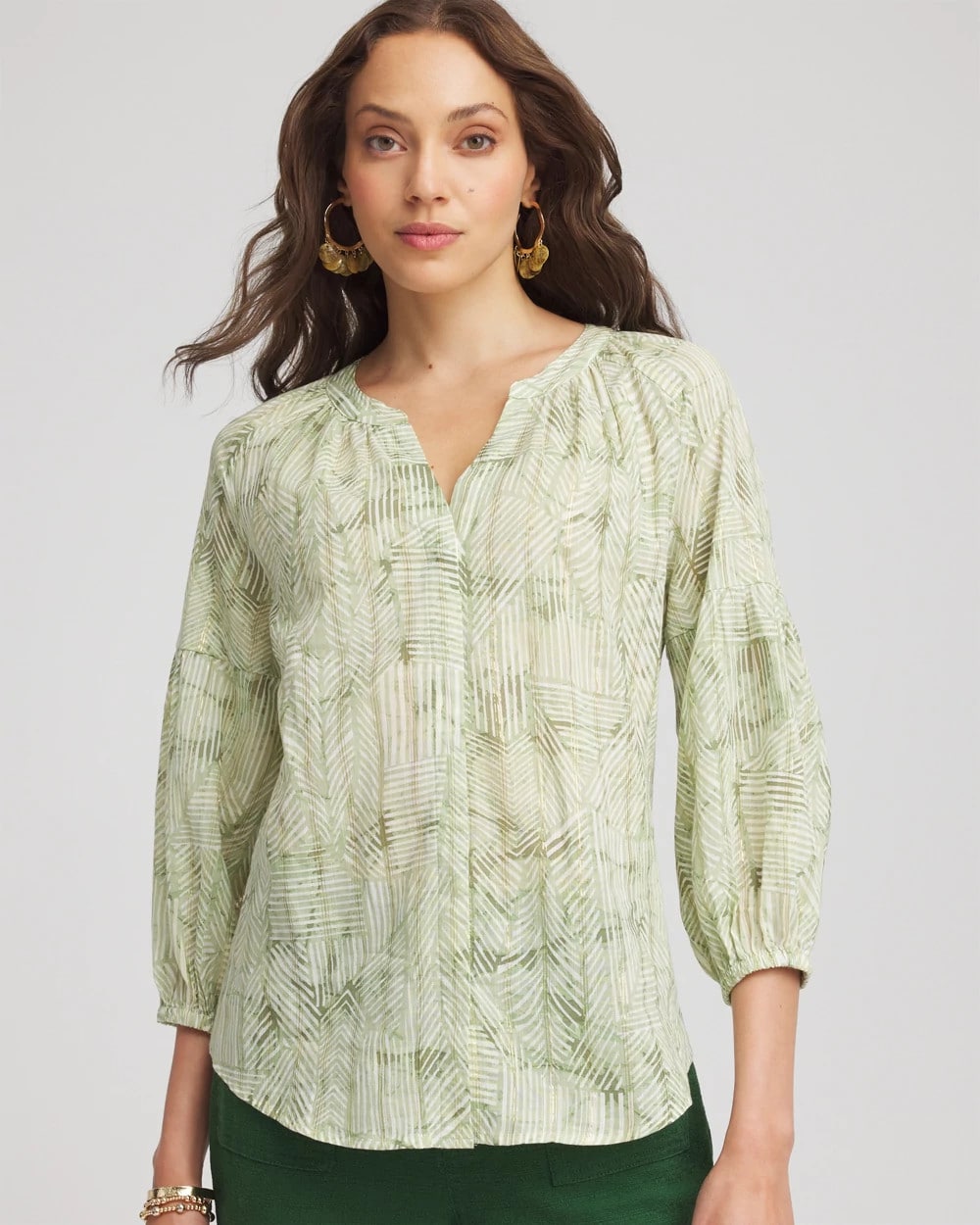 Chico's Lurex Stripe Cotton Blouse SALTED LIME