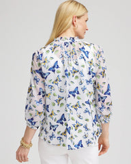 Chico's Ruffle Collar Butterfly Burnout Blouse BLUE CASA