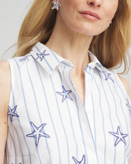 Chico's No Iron™ Starfish Striped Sleeveless Sateen Shirt OPTIC WHITE