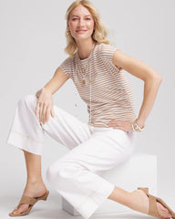 Chico's Neutral Striped Cap Sleeve Dolman Tee CAFE AROMA