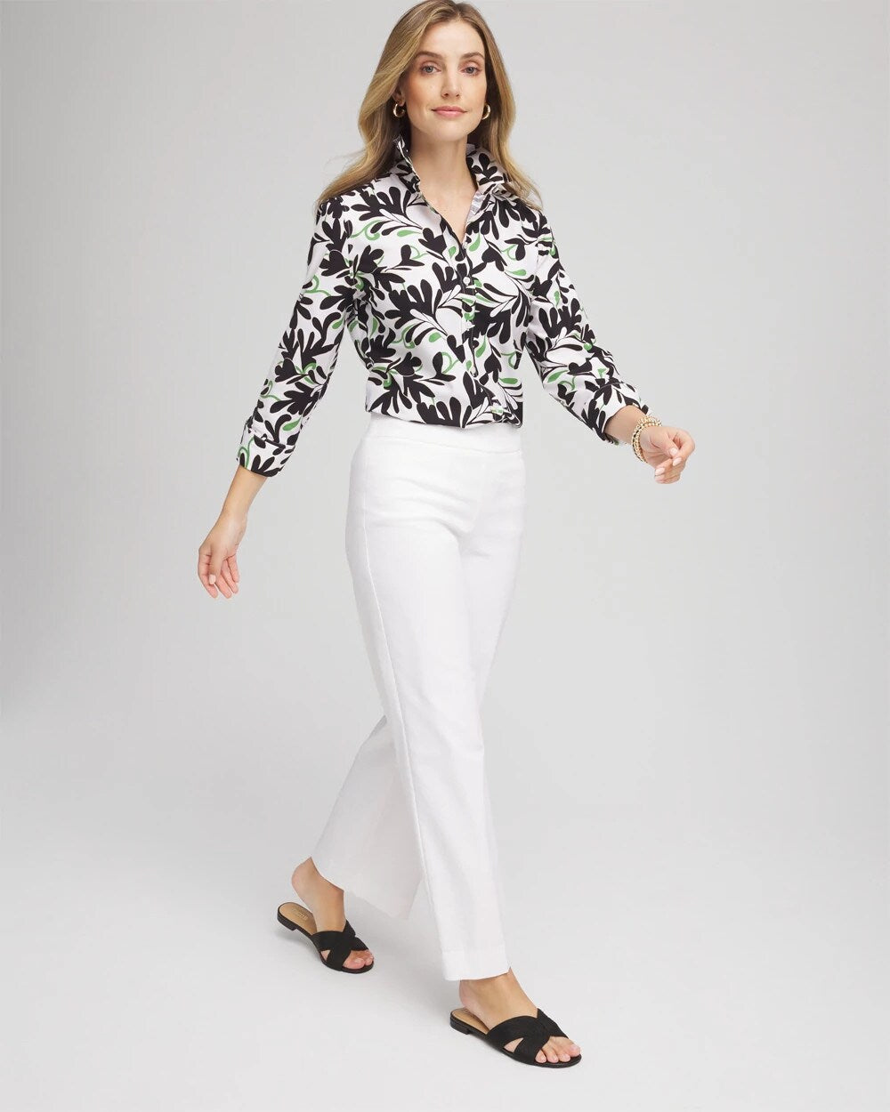 Chico's No Iron™ Abstract Floral Shirt SALTED LIME
