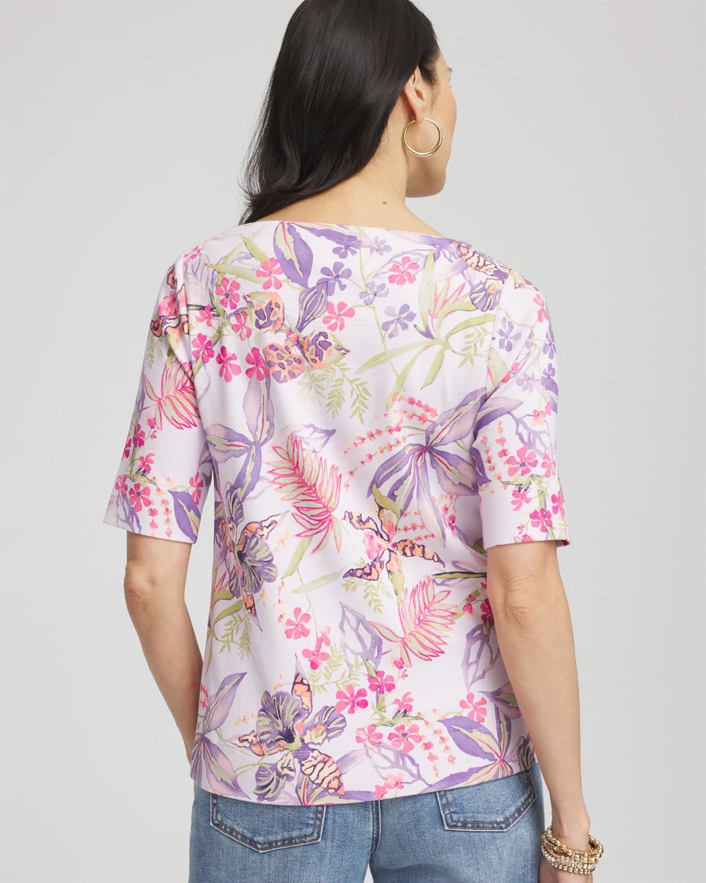 Chico's Tropical Floral Pima Tee GENTLE LAVENDER