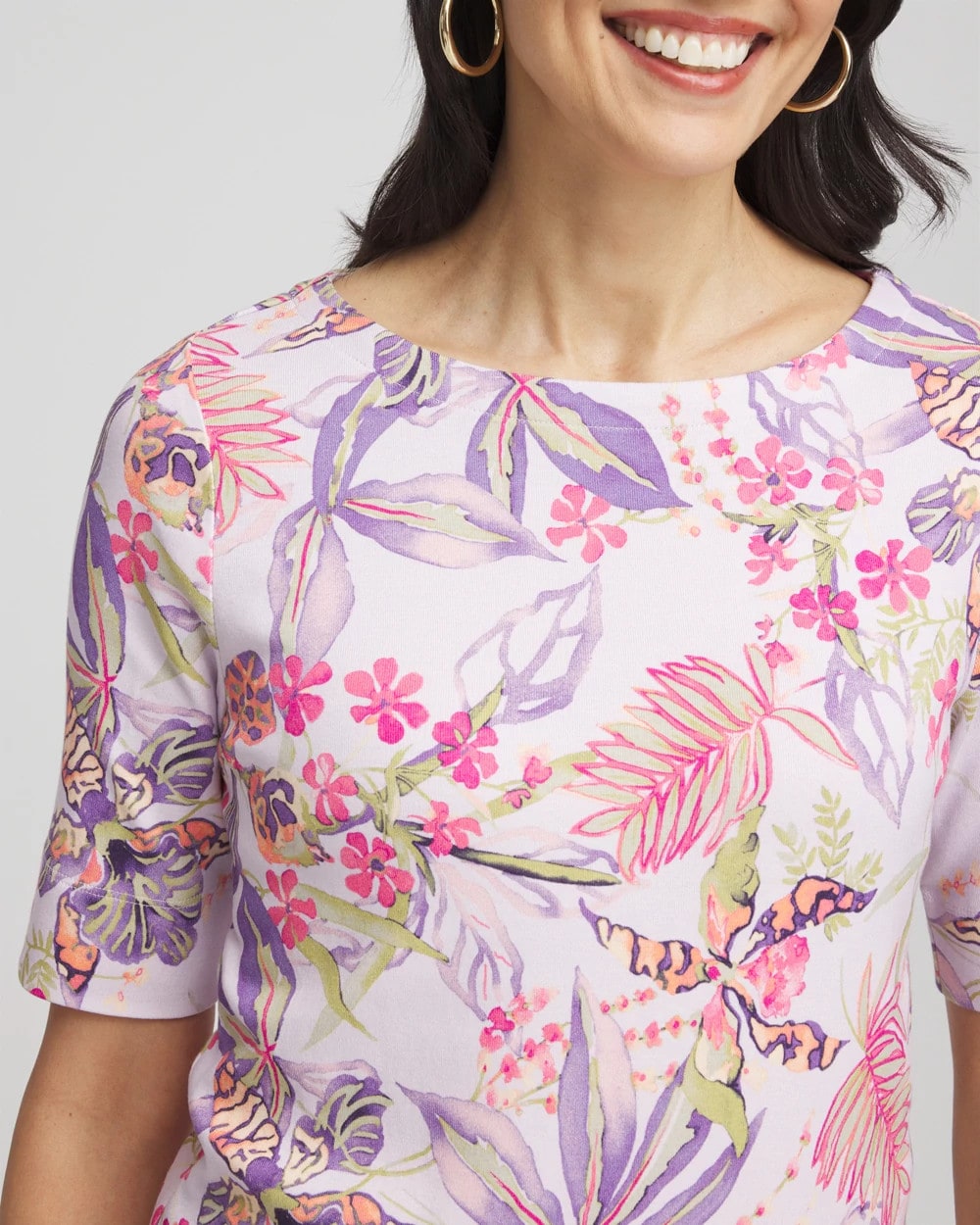 Chico's Tropical Floral Pima Tee GENTLE LAVENDER