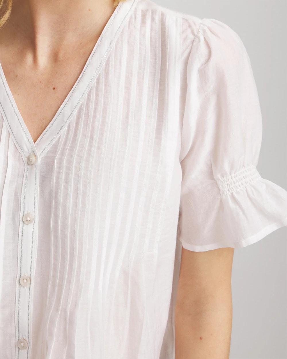 Chico's Pleated Cotton-Silk Shirt ALABASTER