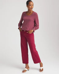 Chico's Smocked-Sleeve Cotton-Slub Tee RUSSET RED