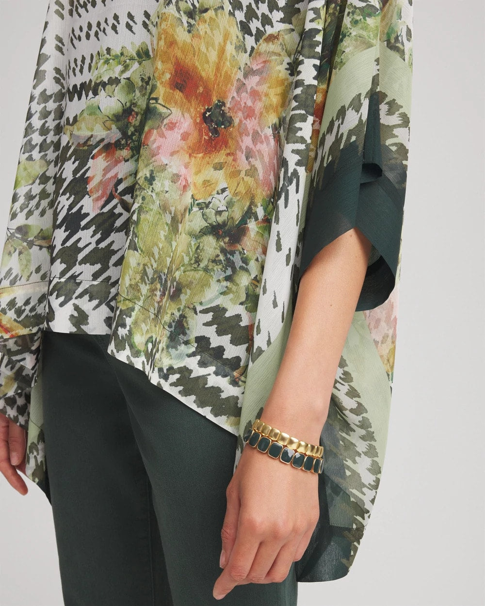 Chico's Printed Crinkle-Chiffon Pullover Poncho NETTLE LEAF