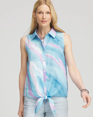 Chico's No Iron™ Linen Tie-Front Sleeveless Shirt PARADISO BLUE