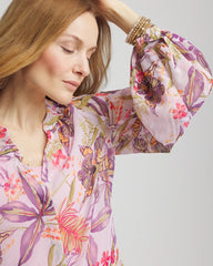 Chico's Floral Georgette Pintuck Blouse PLUM SHADE