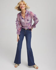 Chico's Gingham-Print Georgette Blouse GOOSEBERRY