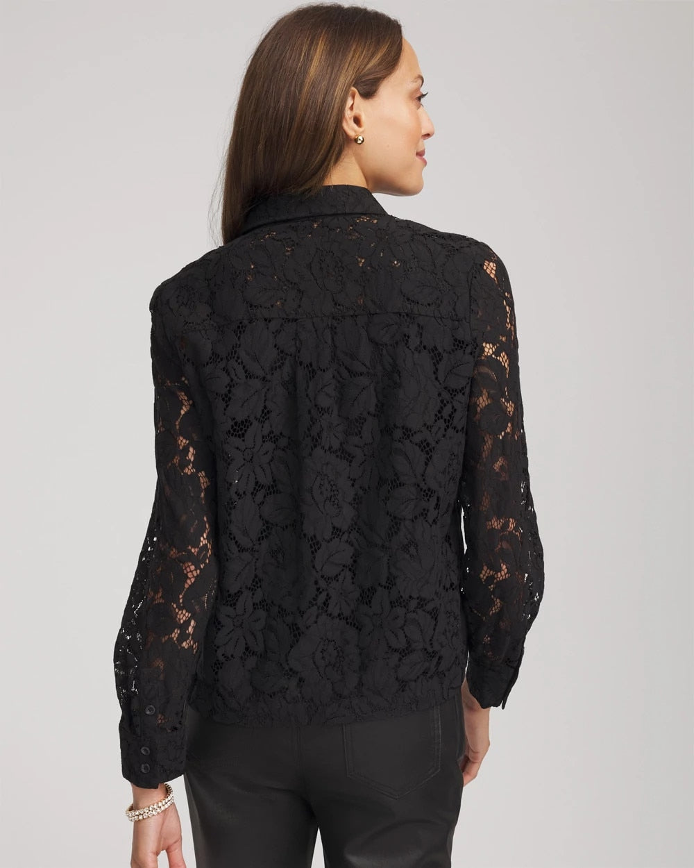 Chico's Classic-Fit Collared Lace Shirt BLACK