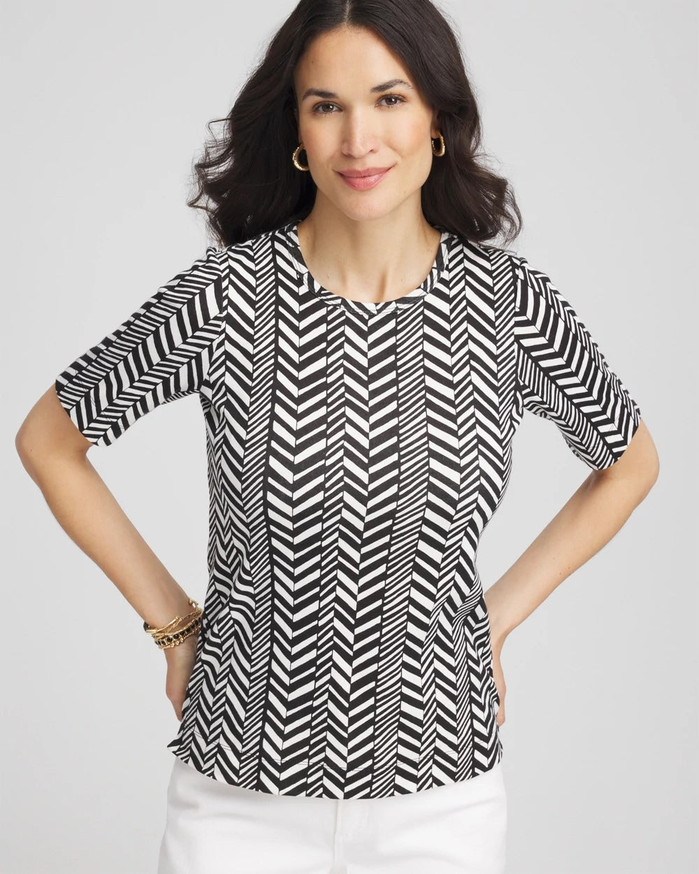 Chico's Printed Classic Fit Pima Cotton Tee BLACK