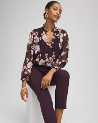 Chico's Frosty Floral Ruffleneck Blouse NIGHT BLOOM