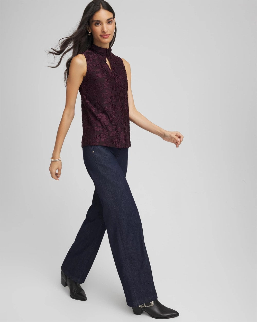 Chico's Burnout Mockneck Tank NIGHT BLOOM