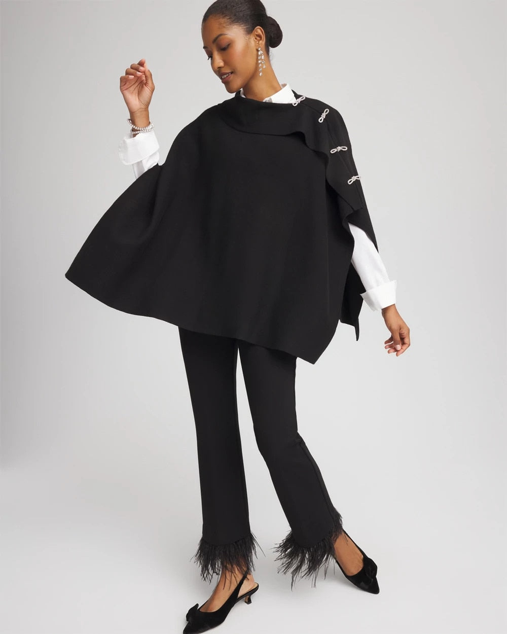 Chico's Embellished Bow Poncho BLACK