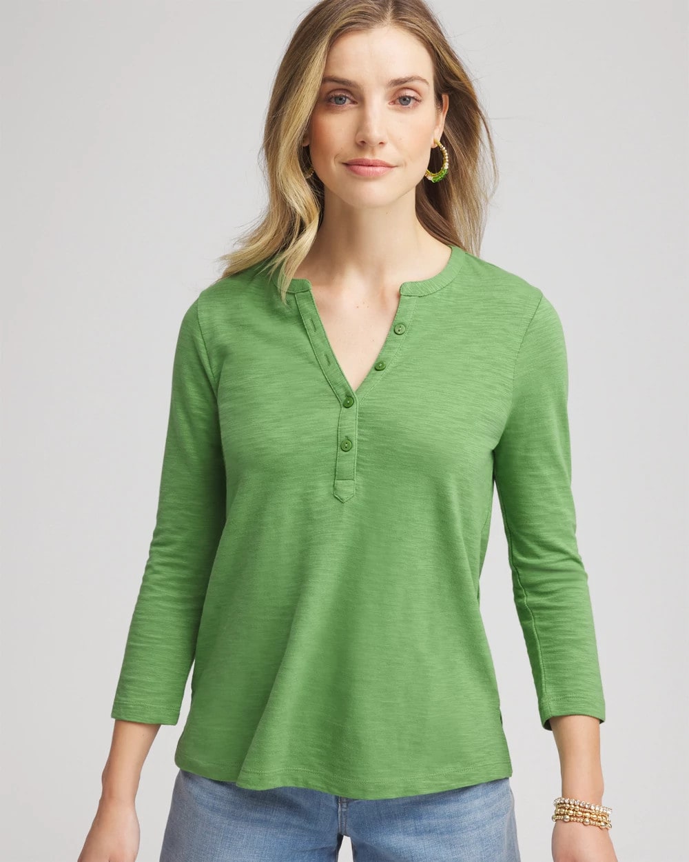 Chico's Cotton Slub Henley Shirt SALTED LIME
