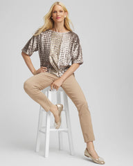 Chico's Art Deco Dolman Sequins Tee GOLD