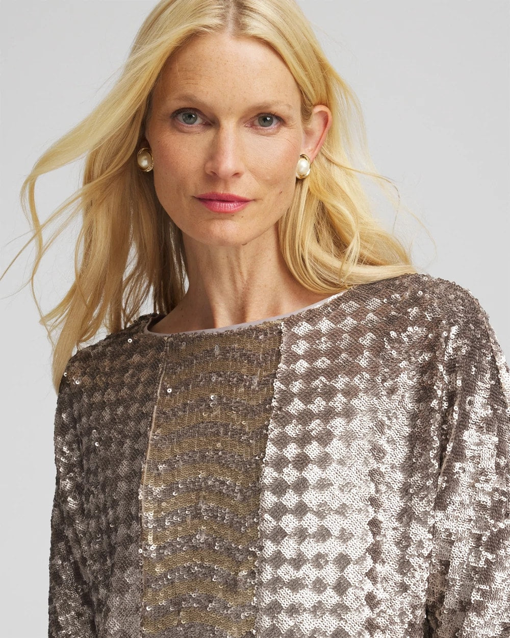 Chico's Art Deco Dolman Sequins Tee GOLD