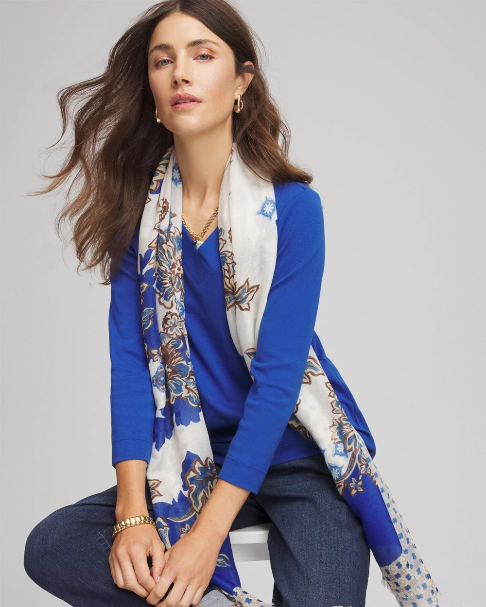 Chico's Pima Cotton 3/4 Sleeve Tee COBALT STONE